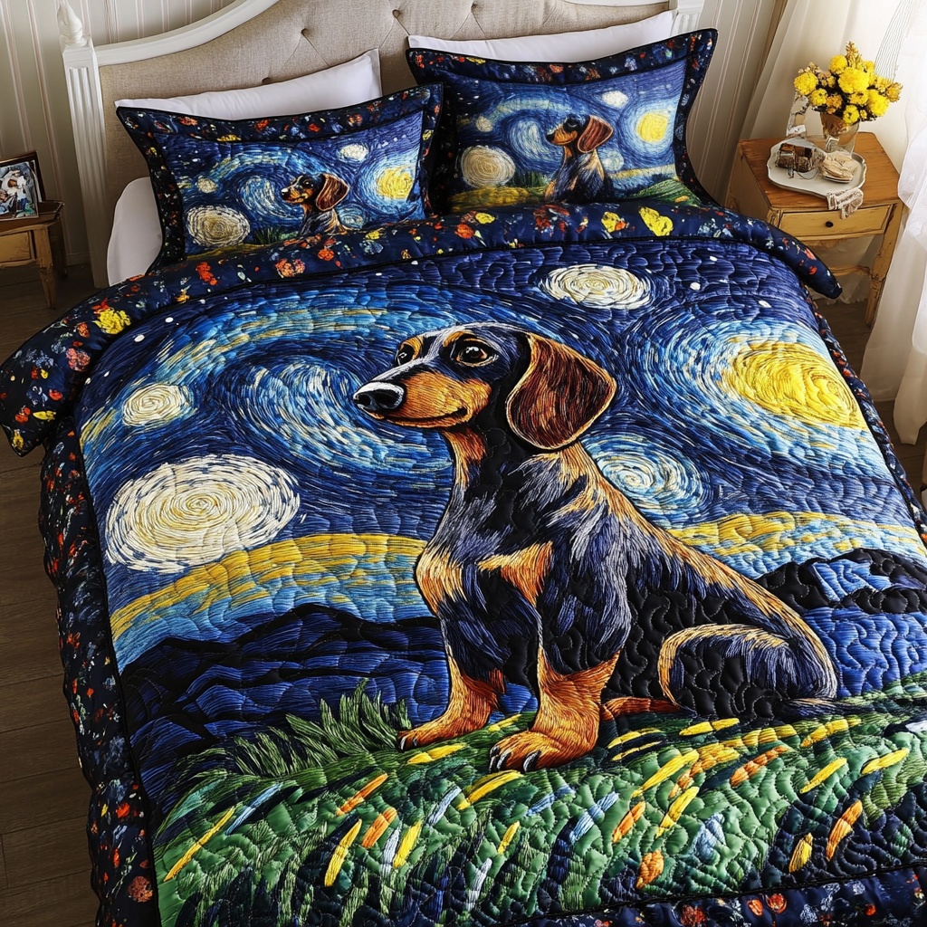 Dachshund Tails Quilted Bedding Set Thoughtful Bedroom Gift Idea for Any Occasion