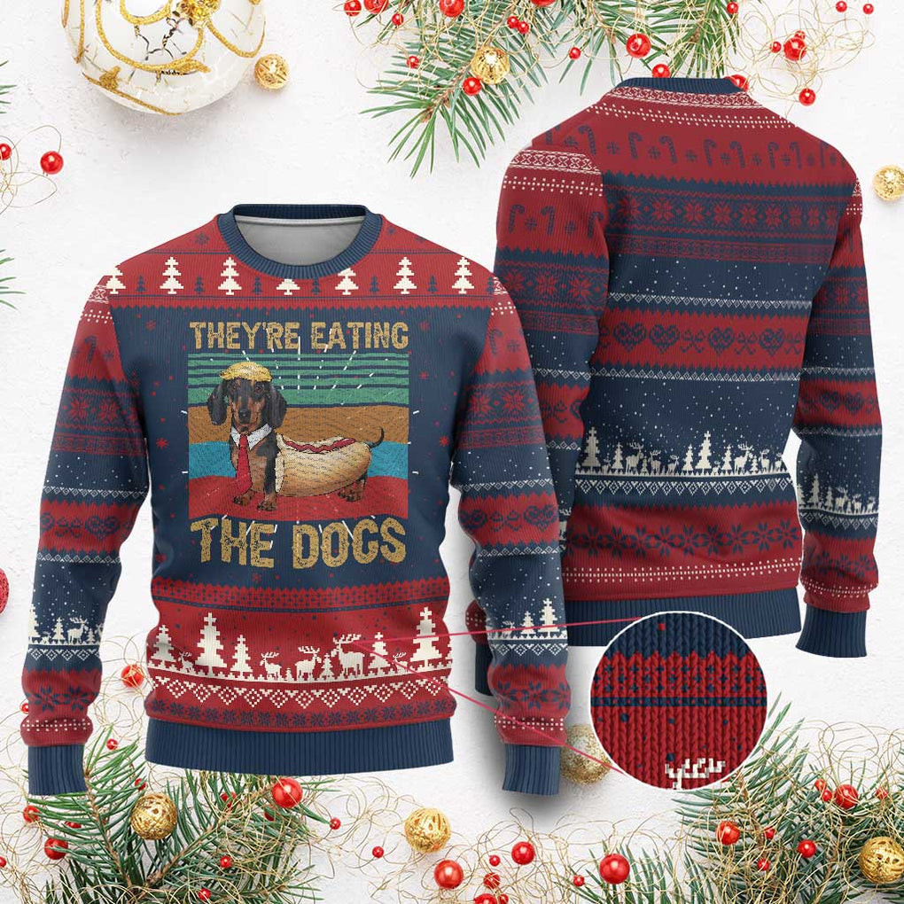 Dachshund They're Eating The Dogs Ugly Christmas Sweater Funny Clothes Gift For Him