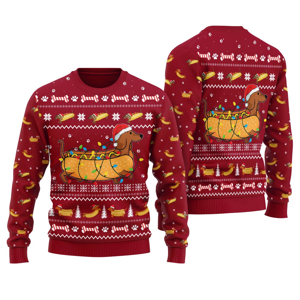 Dachshund Toco Mens Ugly Christmas Sweater Custom Christmas Sweatshirt for Family Matching