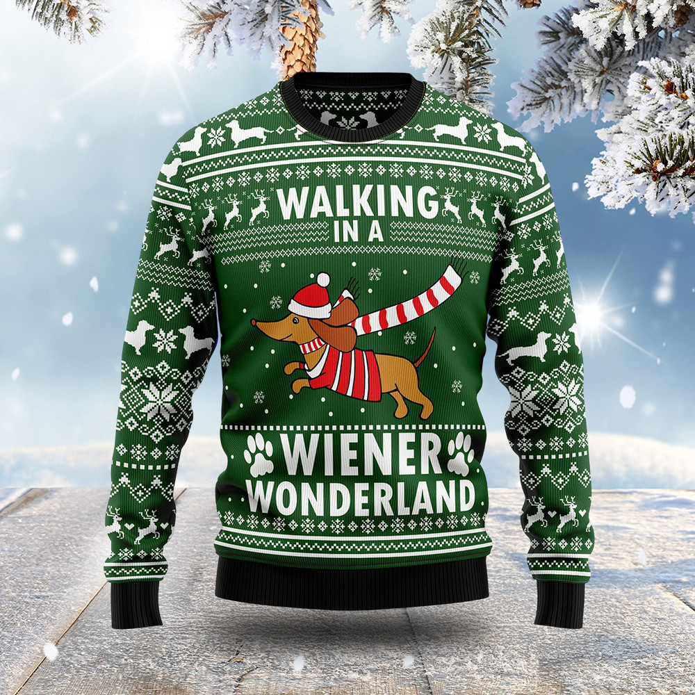 Dachshund Wiener Wonderland Christmas Ugly Sweater Holiday Apparel Gifts For Dog Owners