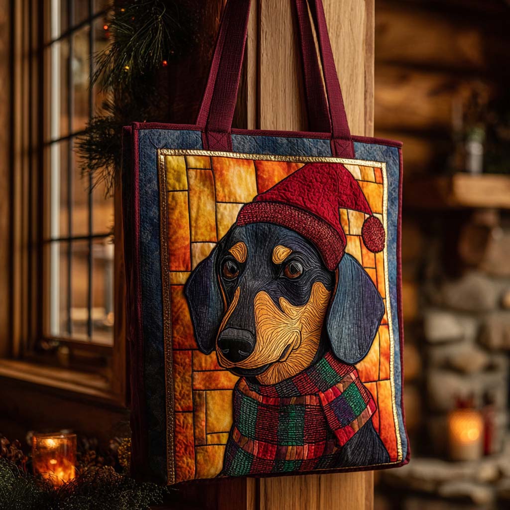 Dachshund Yuletide Glow Quilted Tote Bag Dog Dad Fathers Day Gifts