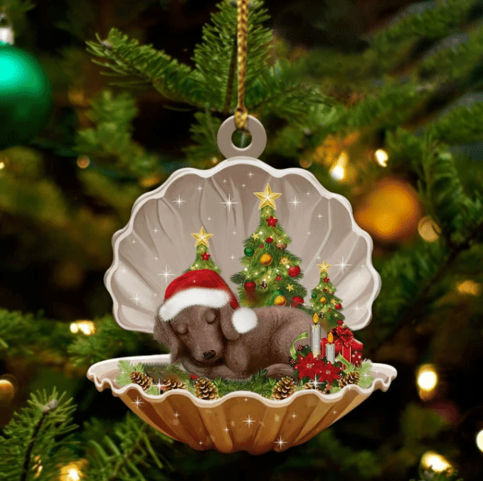 Dachshund3 Sleeping in Pearl Dog Christmas Ornament Flat Acrylic