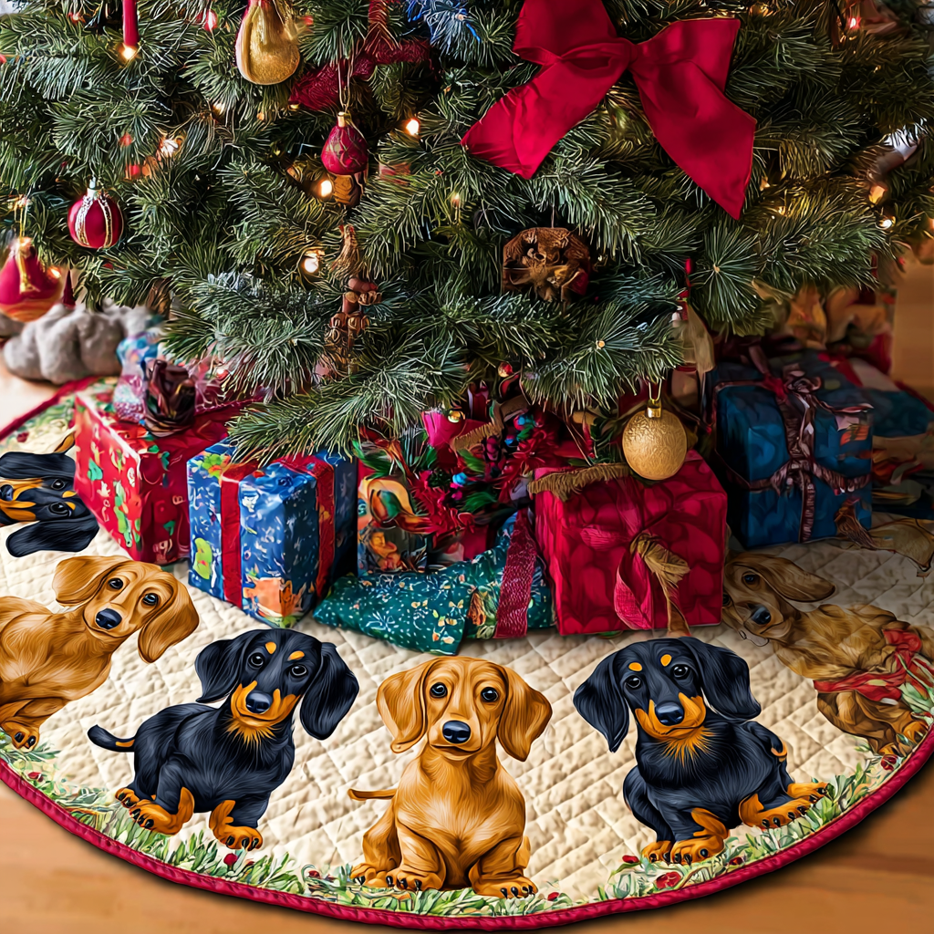 Dachshunds Blessing Christmas Quilted Tree Skirt Classic Quilted Tree Skirt for Traditional Holiday Look