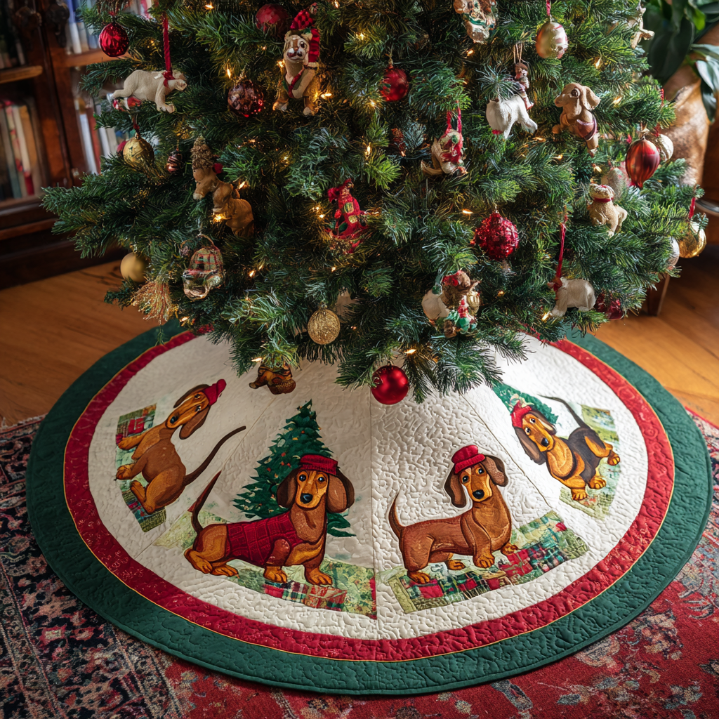 Dachshunds Charm Christmas Quilted Tree Skirt Animal Themed Dachshunds Lover Christmas Present