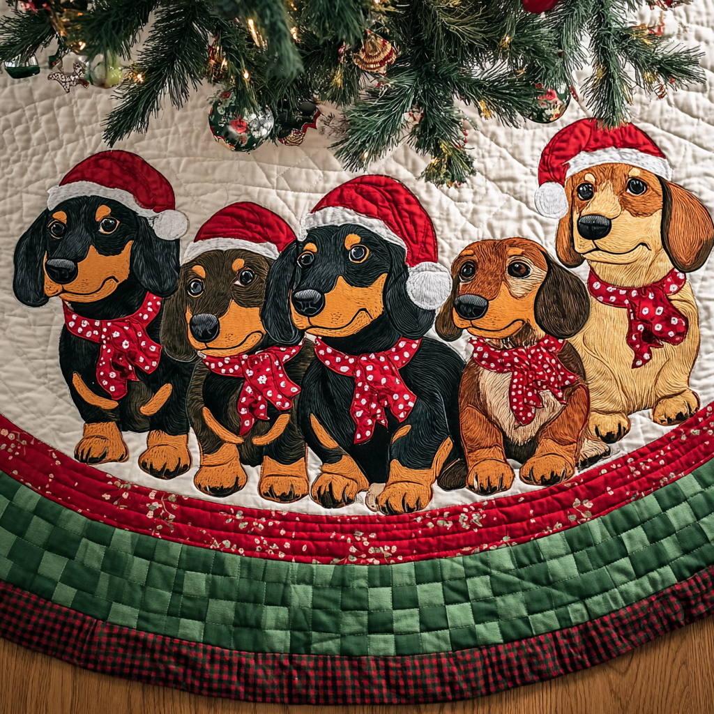 Dachshunds Charm Christmas Quilted Tree Skirt Xmas Decorations Sausage Dog Gift Ideas