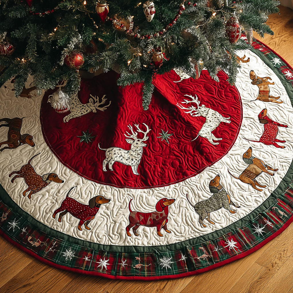 Dachshunds Delight Christmas Quilted Tree Skirt Exclusive Christmas Tree Skirt Merch Collection