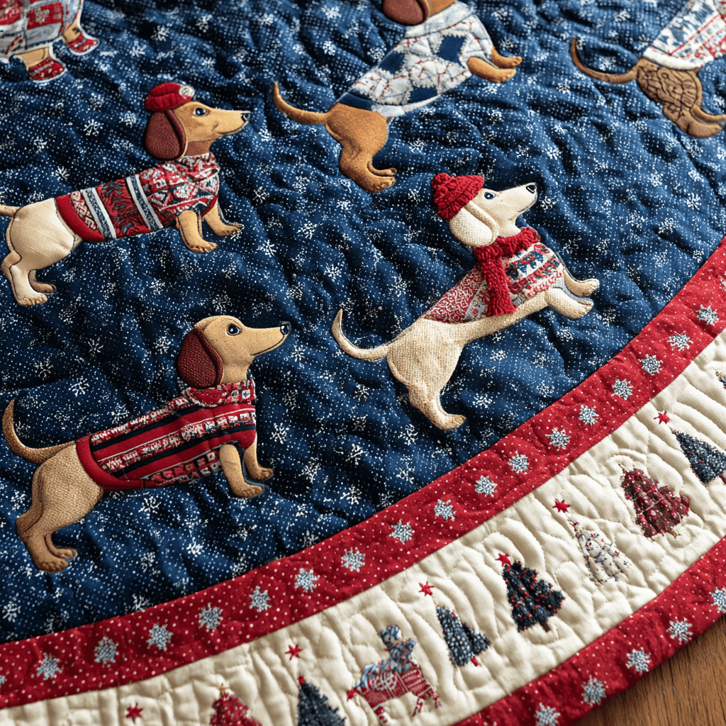 Dachshunds Holiday Christmas Quilted Tree Skirt Christmas Gifts For Dachshunds Owner