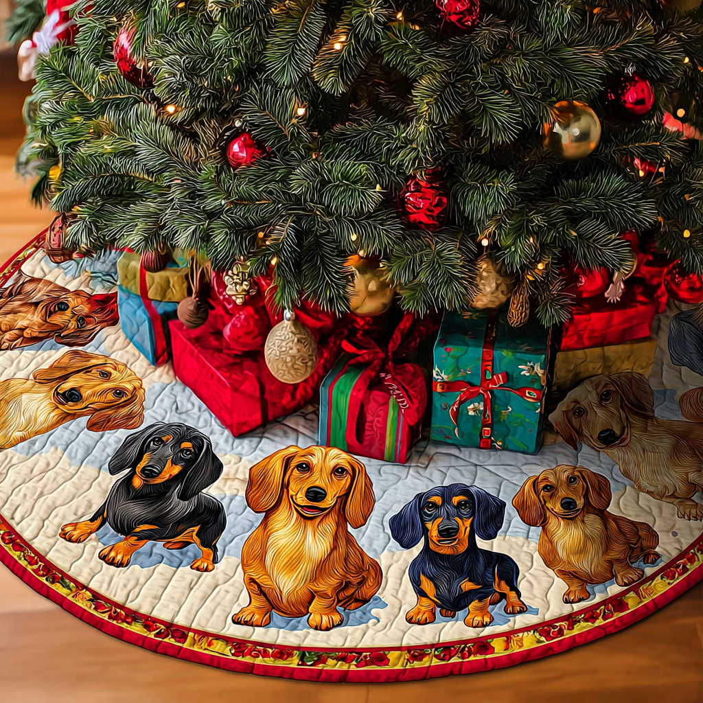 Dachshunds Joy Christmas Quilted Tree Skirt Animal Pattern Xmas Decor Dog Lover Christmas Gifts