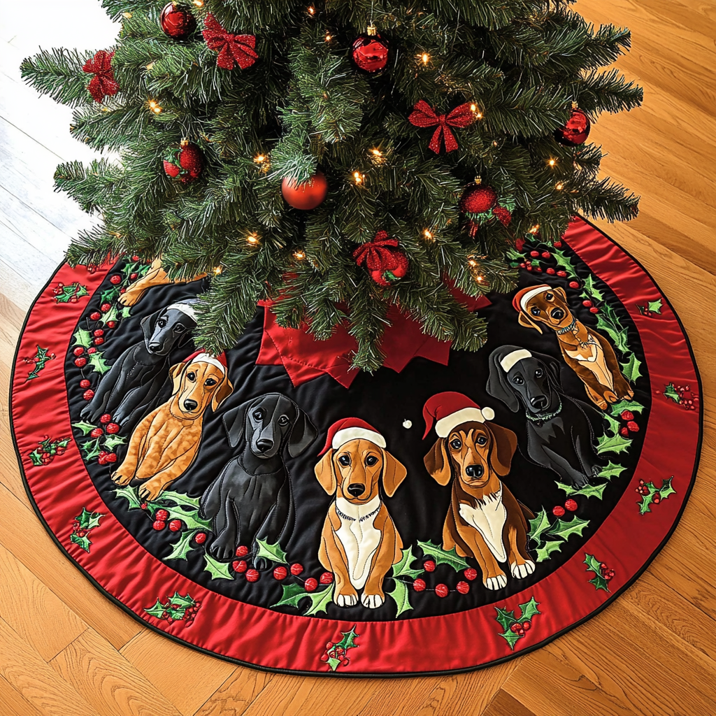 Dachshunds Joy Christmas Quilted Tree Skirt Magical Christmas Tree Skirt to Impress Guests