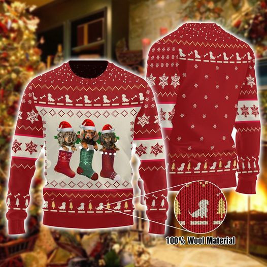 Dachshunds Red Ugly Christmas Sweater Cute  Xmas Holiday Christmas Sweater Apparel