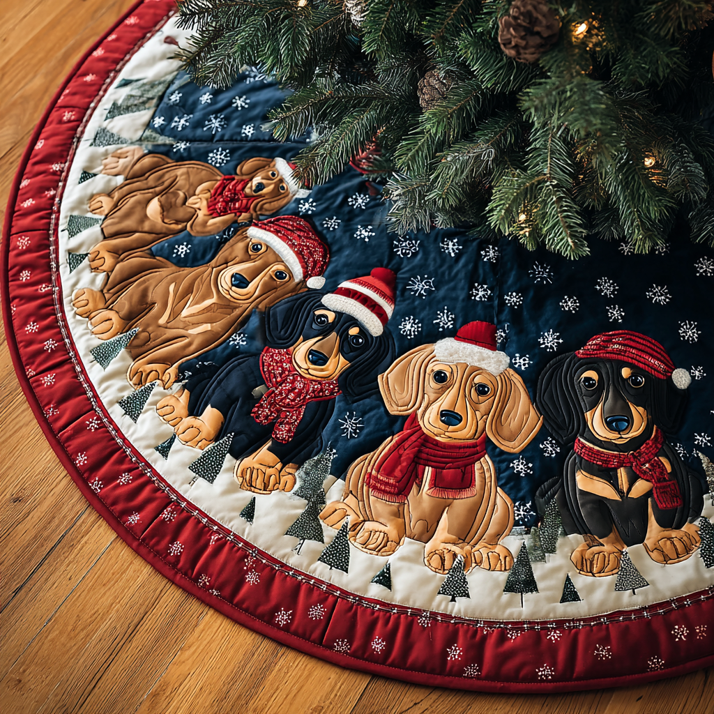 Dachshunds Spirit Christmas Quilted Tree Skirt Unique Holiday Gift Merch for Family Homes