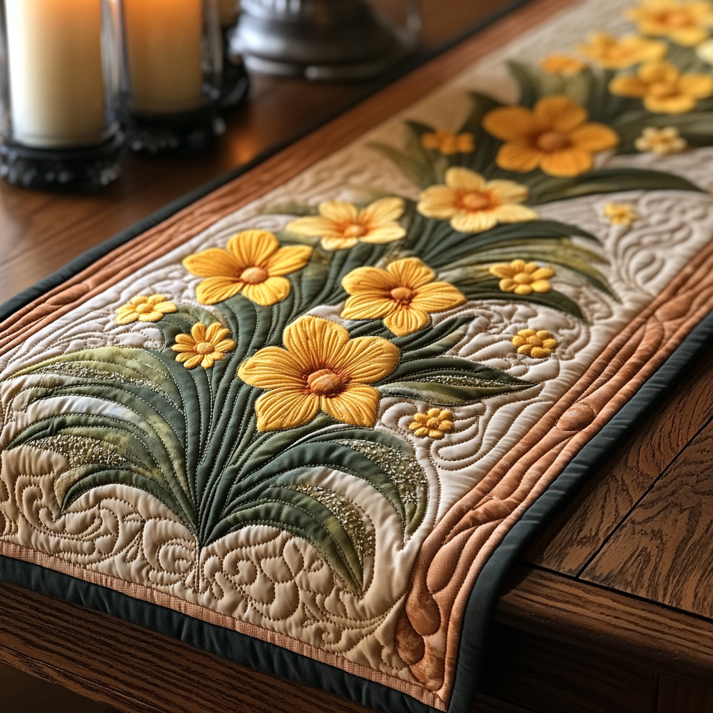 Daffodil Delight Quilted Table Runner Flower Table Cover Gift Ideas For Mom