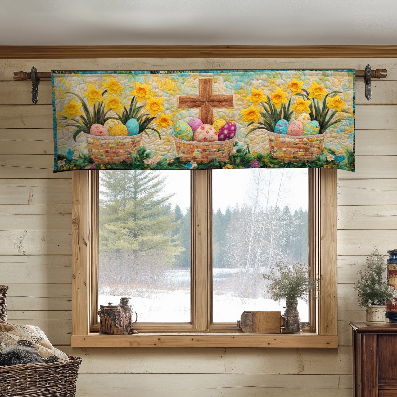 Daffodil Easter Celebration Quilted Valance For Living Room Easter Themed Gifts