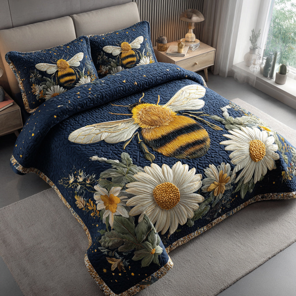 Dahlia Bee Quilted Bedding Set Warm and Elegant Bedding Gift Set for Every Home