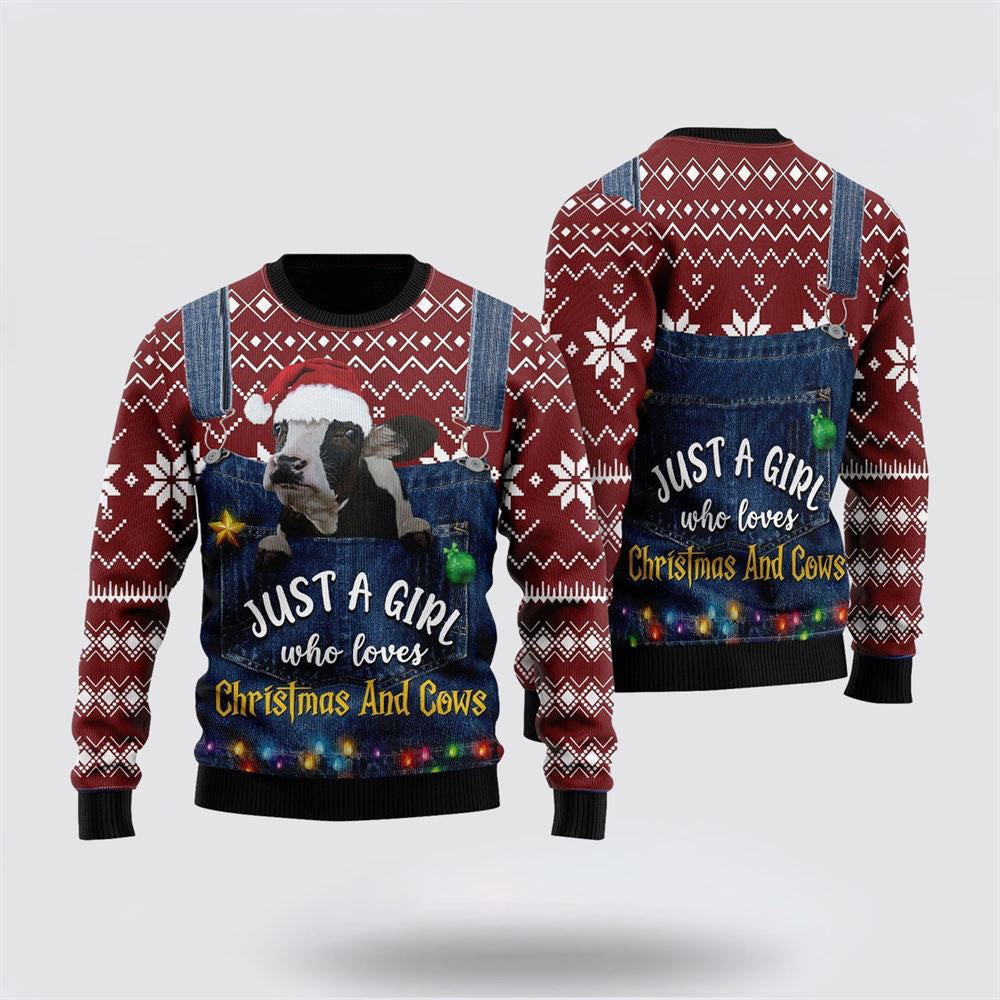 Dairy Cow Just A Girl Who Loves Christmas Ugly Christmas Sweater Best Christmas Gifts For Women 2024
