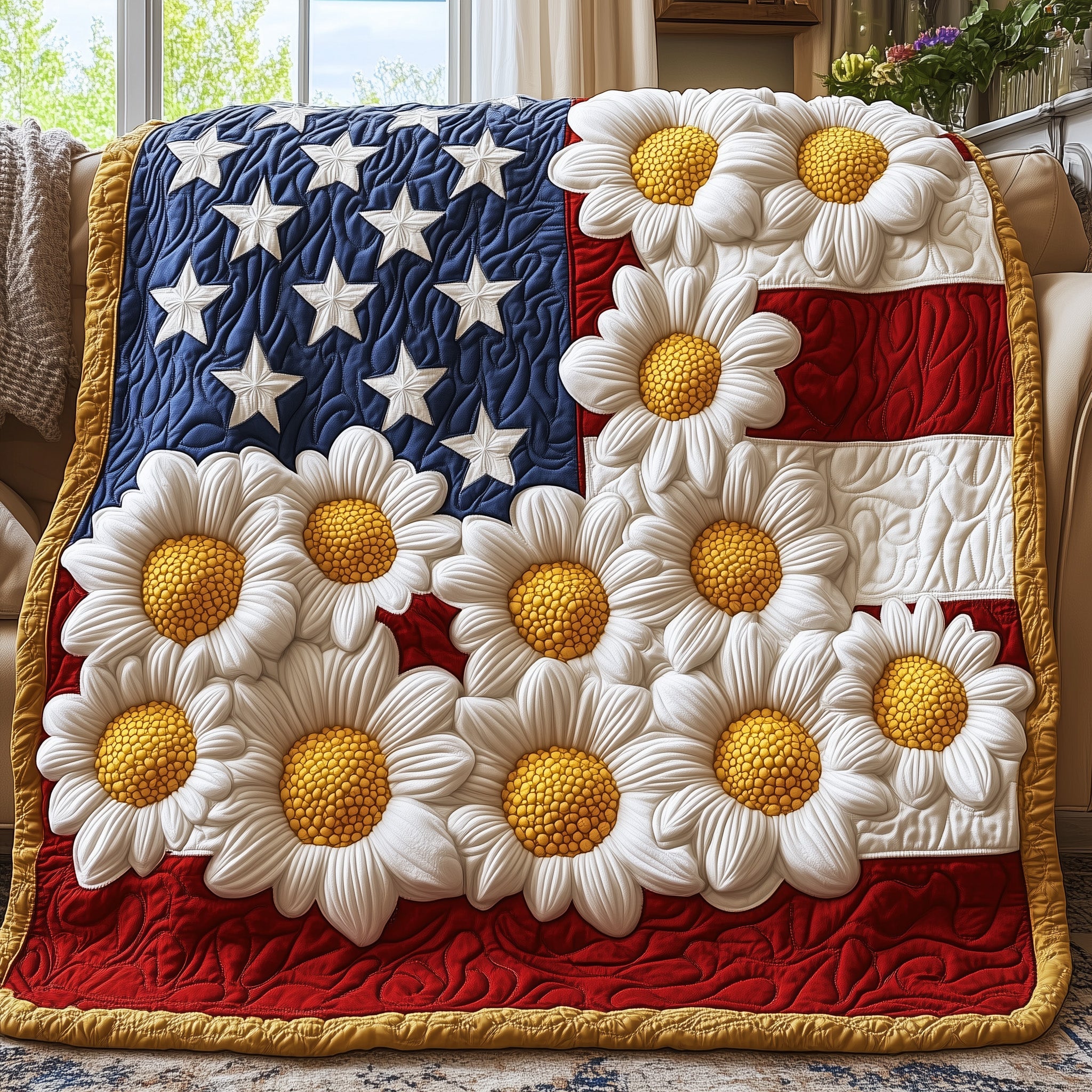 Daisies Quilted Blanket Sofa Throw BlanketChristmas Presents For Relatives