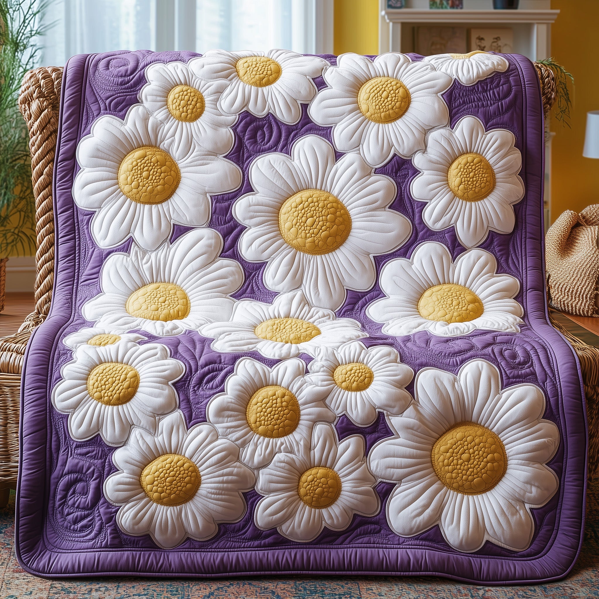 Daisies Quilted Blanket Sofa Throw BlanketFamily Christmas Gifts