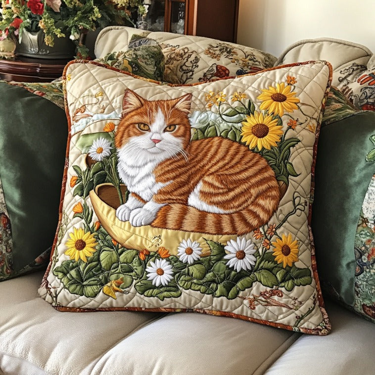 Daisy And Cat Quilt Pillow Case Stylish Decorative Pillow Case for Living Room or Bed