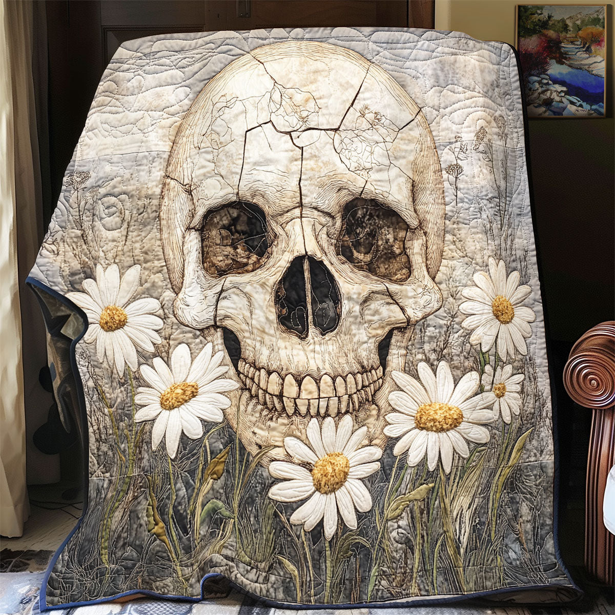Daisy And Skull Life Quilt Gift For Friends and Family on Halloween Day