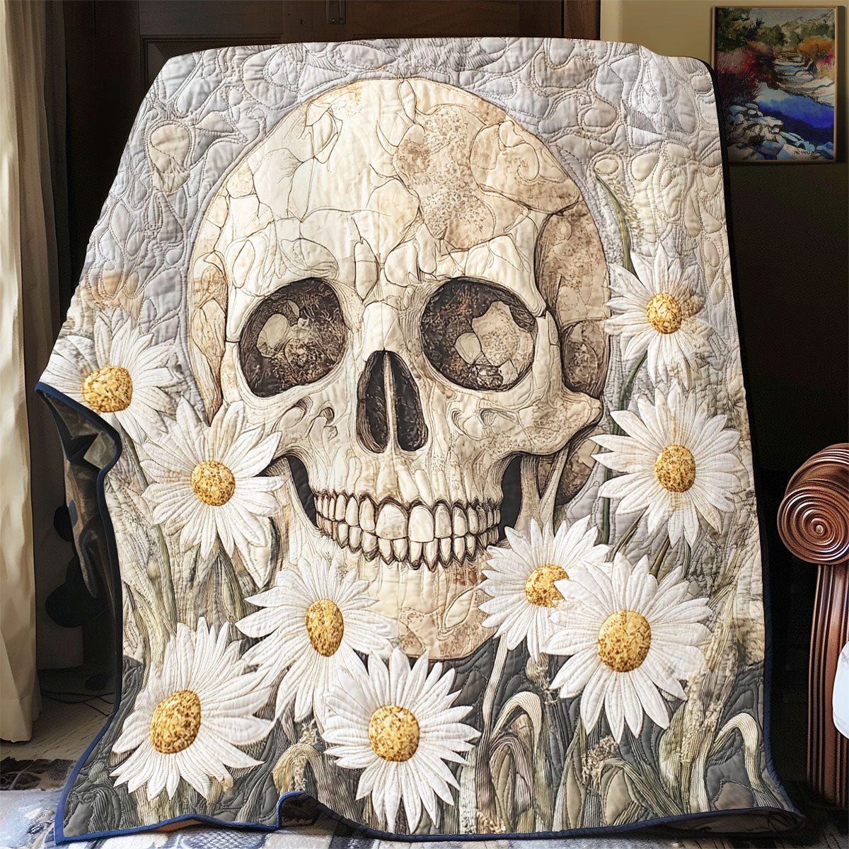 Daisy And Skull Life Quilt Gifts For Friends and Family on Halloween Day