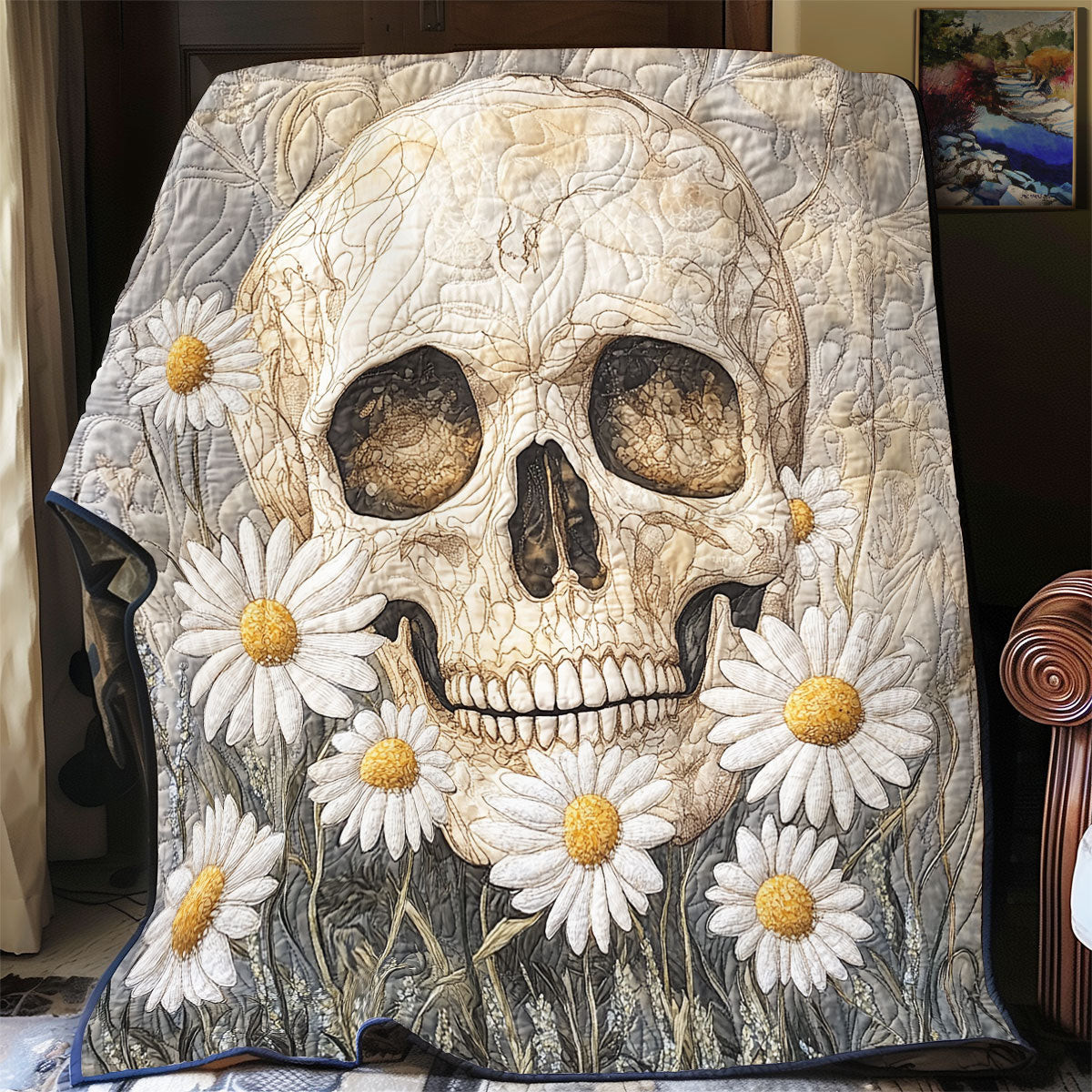Daisy And Skull Life Quilt Memorable Decoration Gift For Friends and Family on Halloween Day