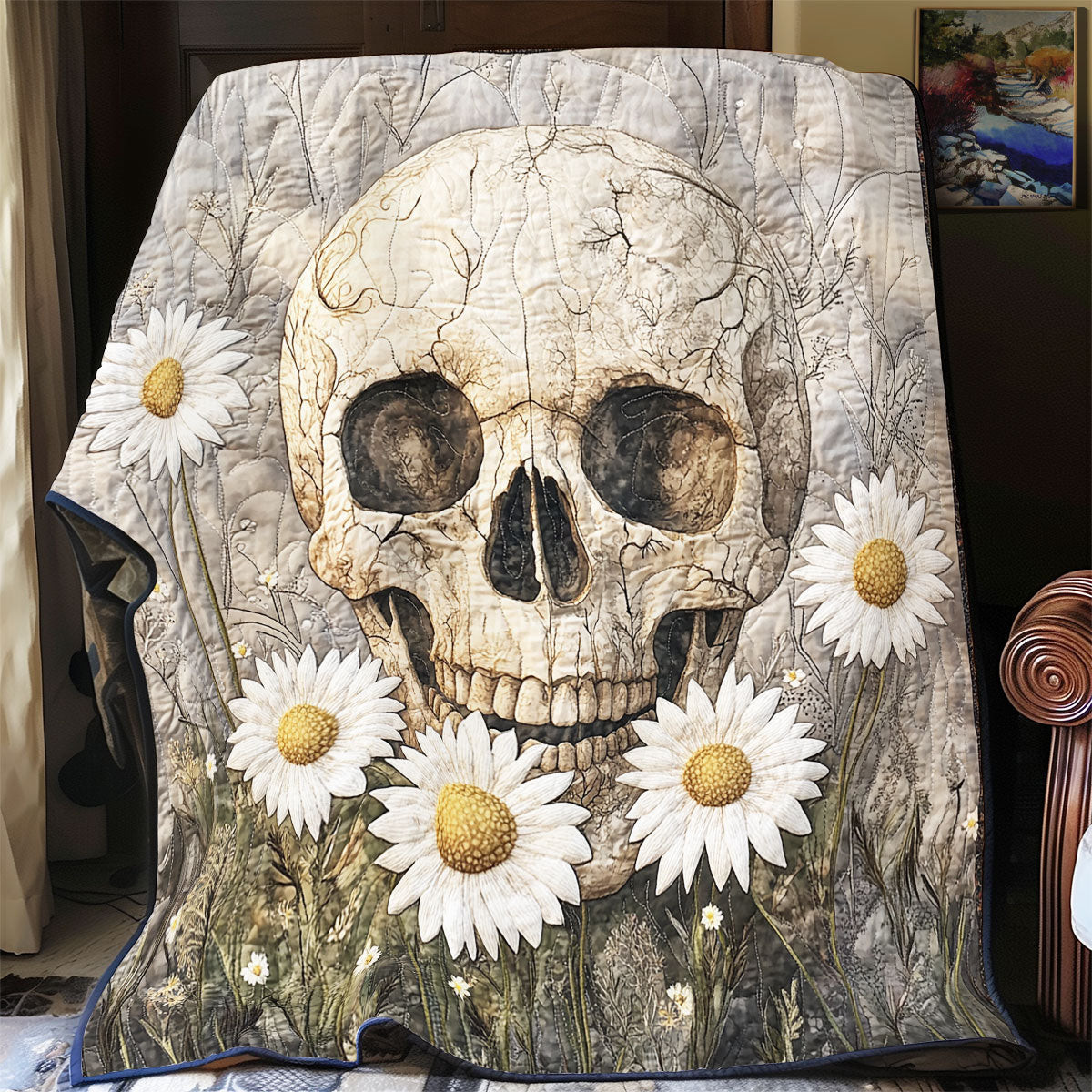 Daisy And Skull Life Quilt Perfect Decoration Gift For Friends and Family on Halloween Day