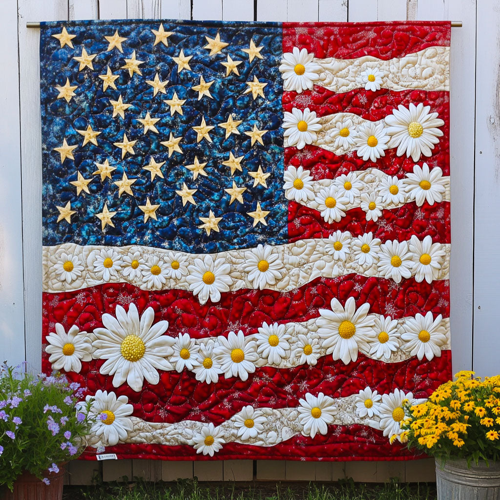 Daisy Banner Quilted Blanket Best Throw Blanket Patriotic Gifts For Men