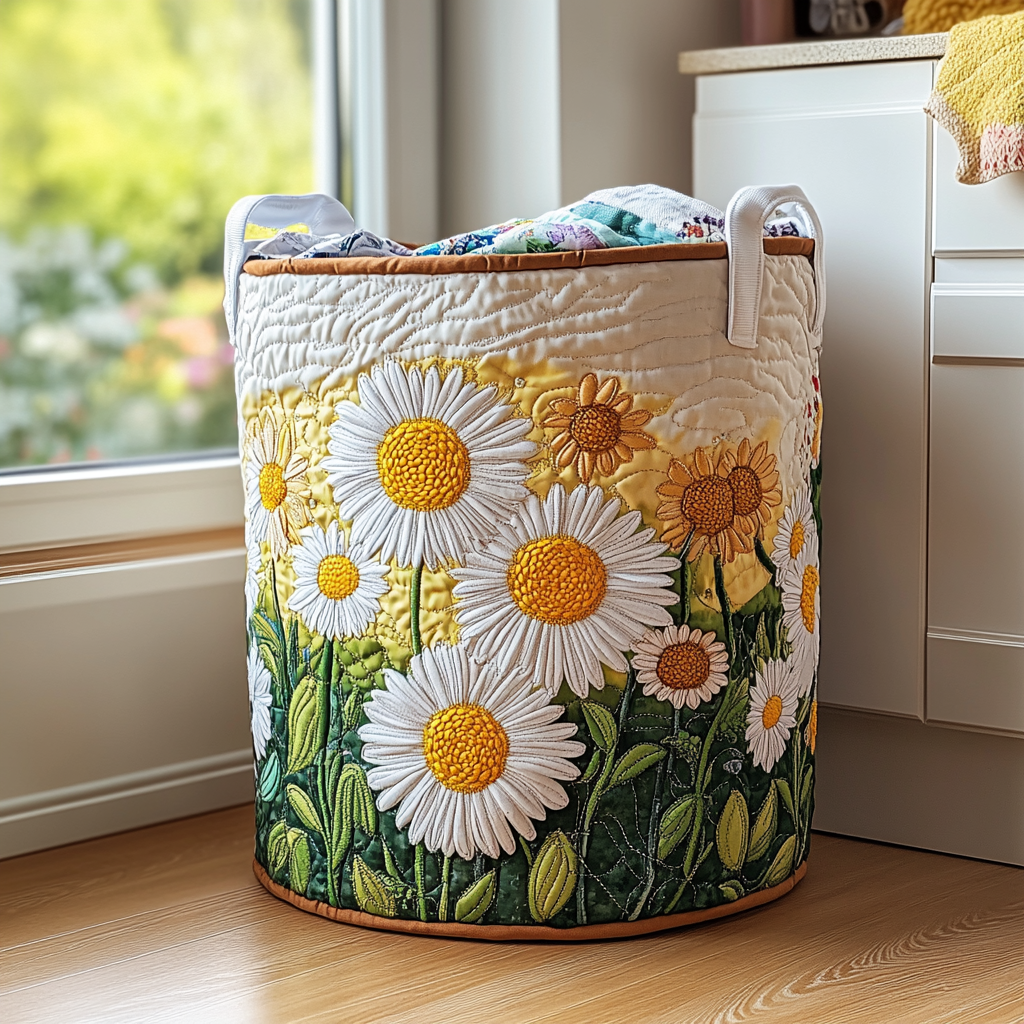 Daisy Breeze Quilted Laundry Basket Merch For Friends