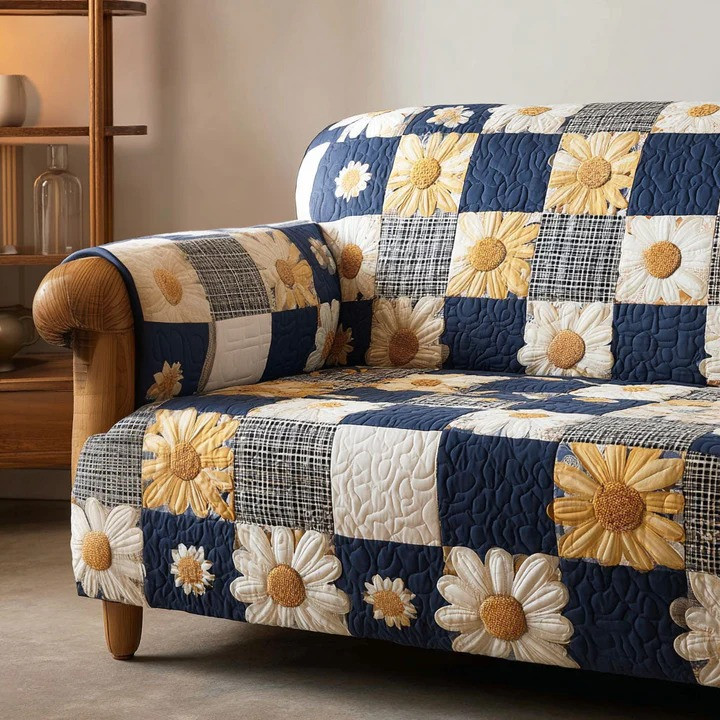Daisy Breeze Quilted Sofa Cover Floral Spring Furniture Protector Best Gift For Flower Lovers