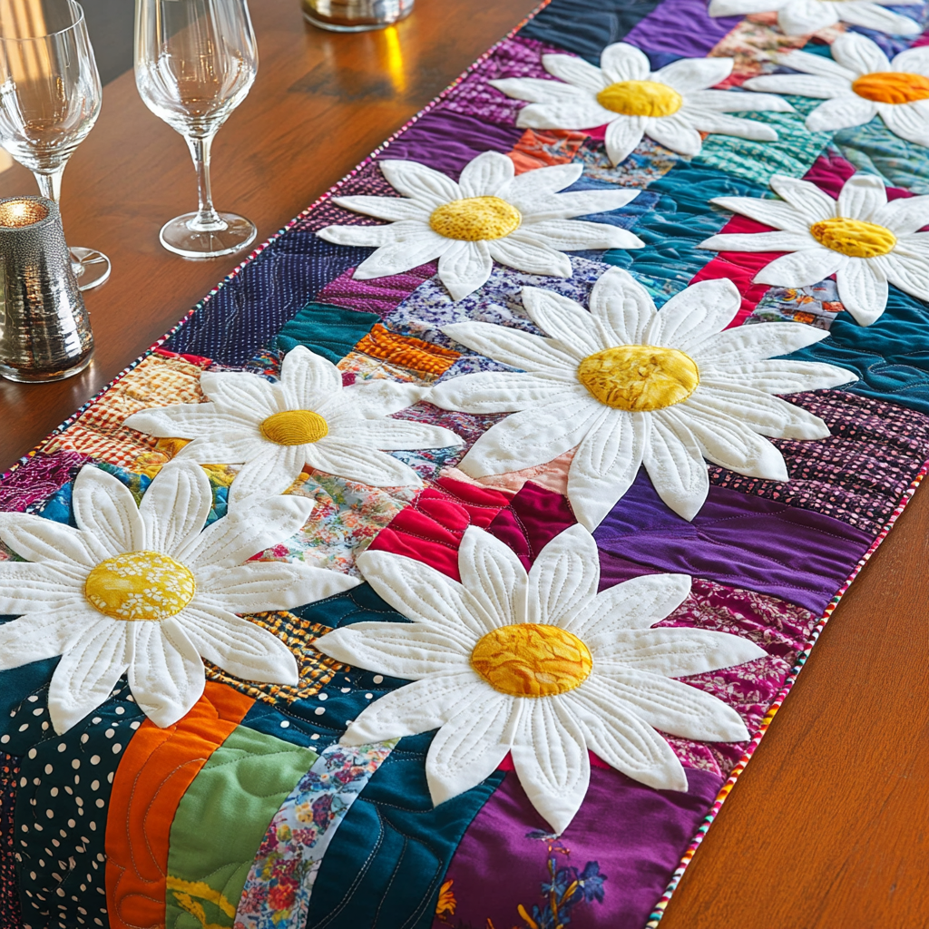 Daisy Charm Quilted Table Runner Dinner Table Decor Ideas Flower Daisy Themed Gifts