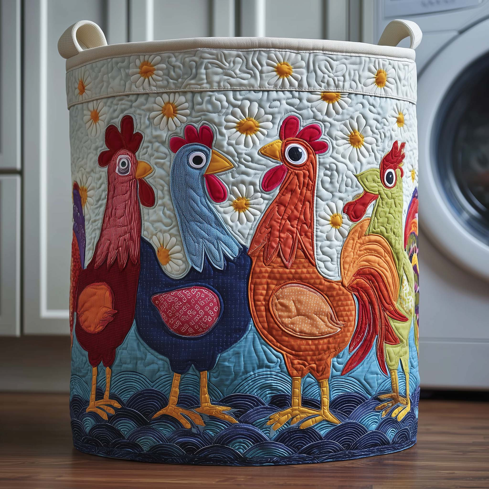 Daisy Chickens Quilted Laundry Basket Laundry Room Decor Gifts For Chicken Lovers