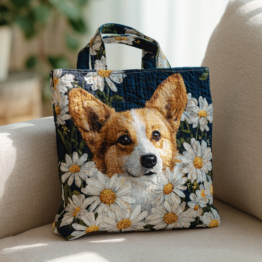 Daisy Corgi Quilted Tote Bag Birthday Gifts For Dog Lovers