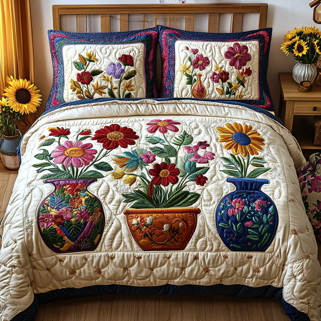 Daisy Delight Quilted Bedding Set Cool Bedroom Decor Presents For Flower Lovers