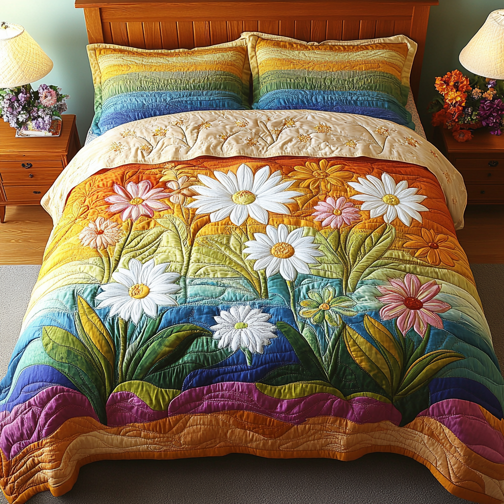 Daisy Delight Quilted Bedding Set Cozy Bedroom Decor Daisy Flower Gifts