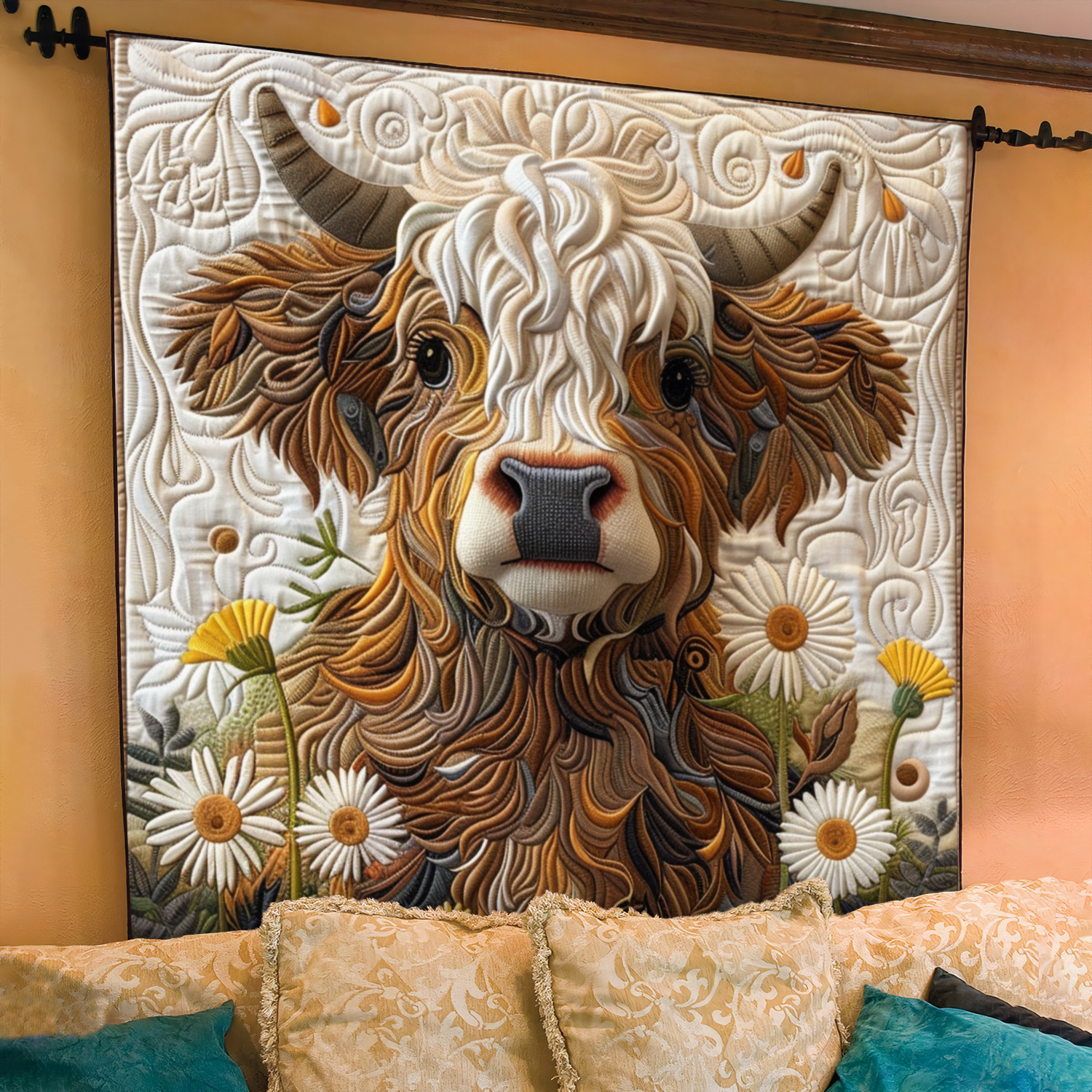 Daisy Delight Quilted Blanket Gift For Cow Lover