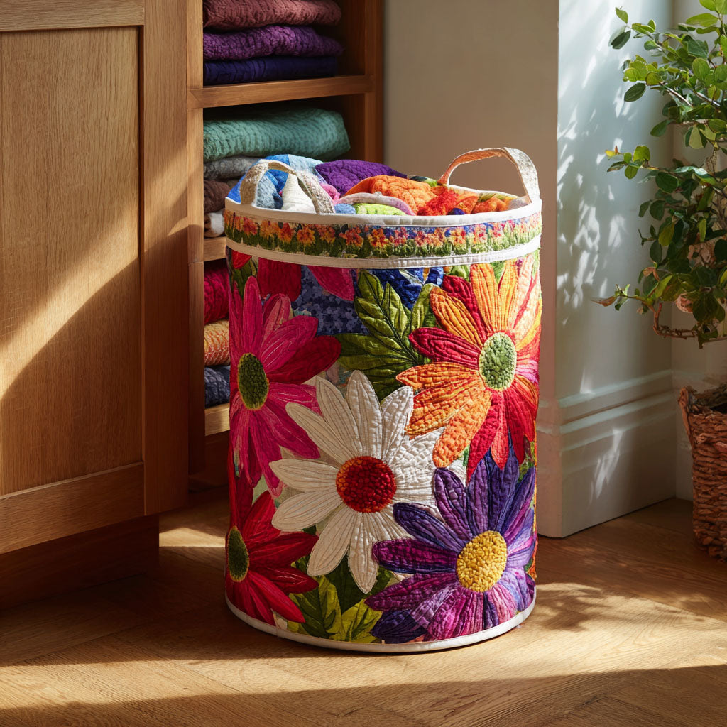 Daisy Delight Quilted Laundry Basket Merch For Family