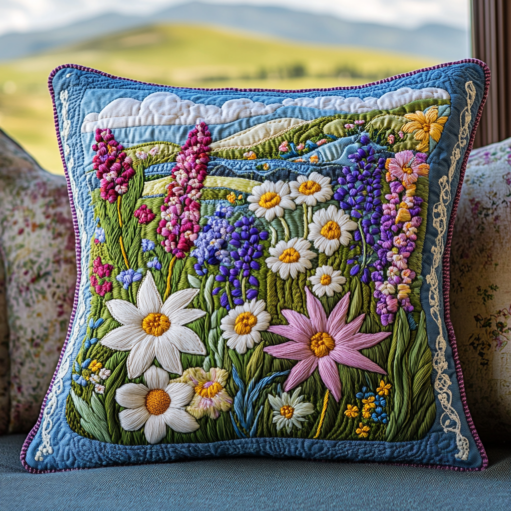 Daisy Delight Quilted Pillow Case Decorative Pillow Covers Daisy Flower Gifts