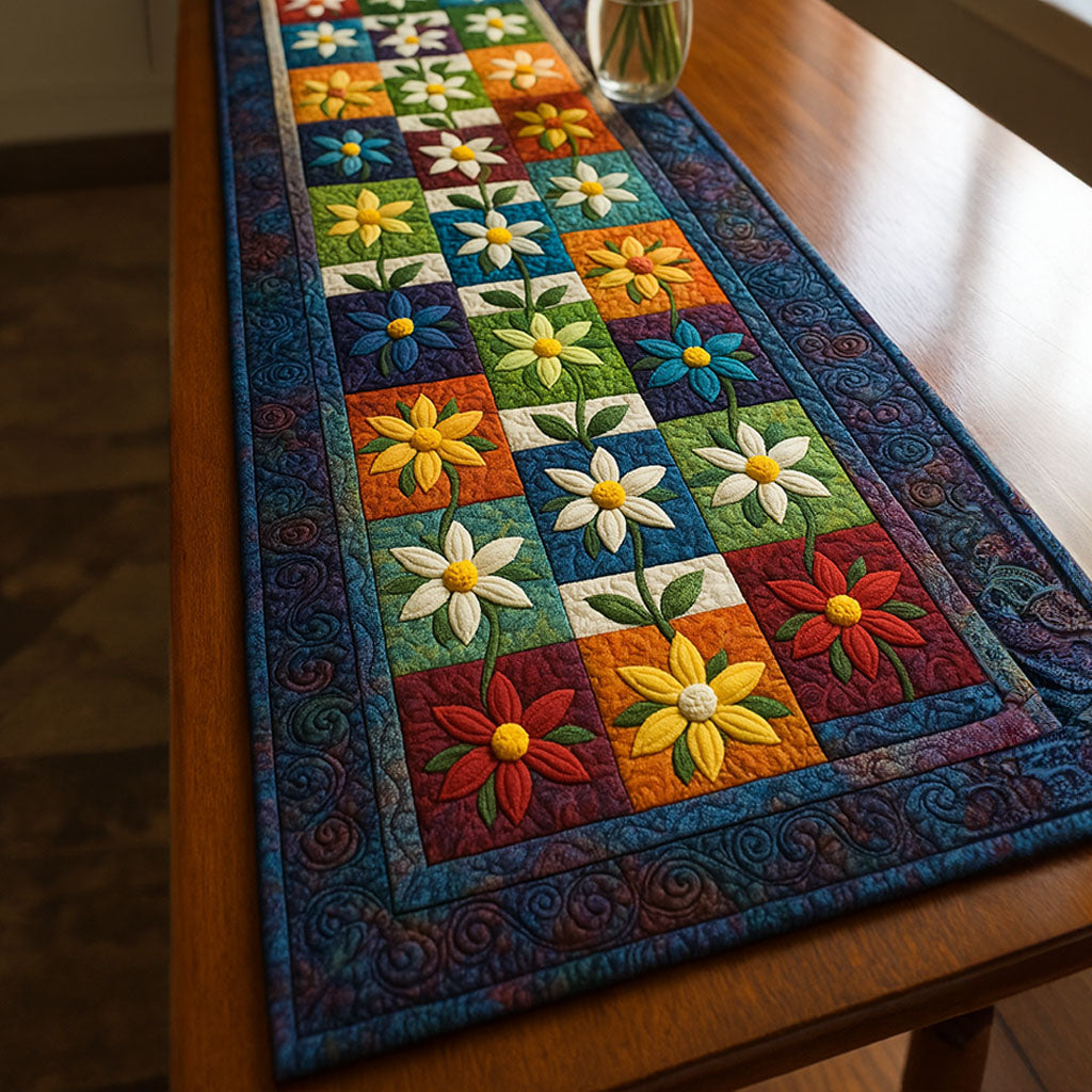 Daisy Delight Quilted Table Runner Dining Room Decor Ideas Christmas Floral Gifts