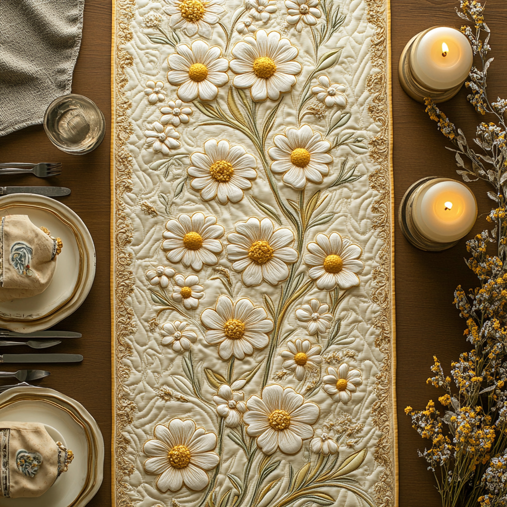 Daisy Delight Quilted Table Runner Flower Table Runner Unique Daisy Gifts