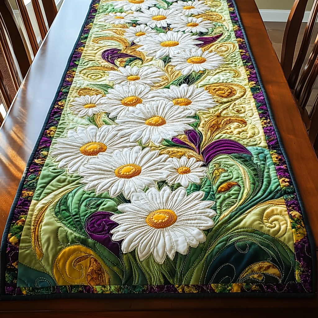Daisy Delight Quilted Table Runner Kitchen Table Decor Ideas Gifts With Daisies On Them