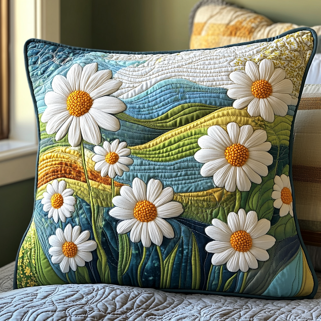 Daisy Dream Quilted Pillow Case Throw Pillow Case Covers Flower Daisy Gifts For Her