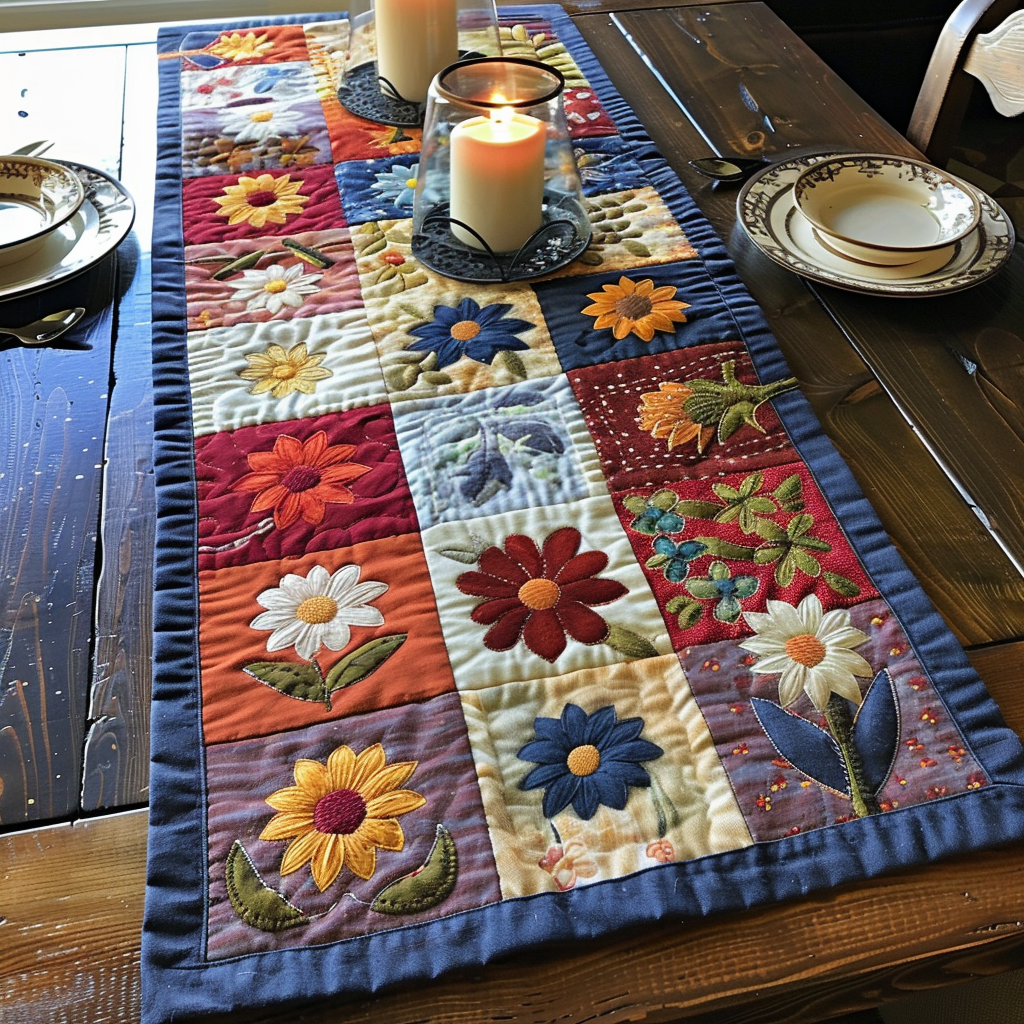 Daisy Dream Quilted Table Runner Kitchen Decor Flower Daisy Gifts For Her