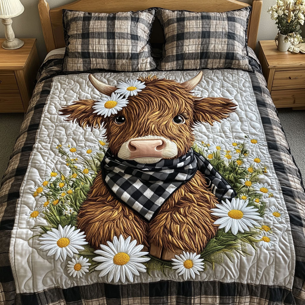 Daisy Dreams Quilted Bedding Set Bed Room Decoration Highland Cattle Gifts