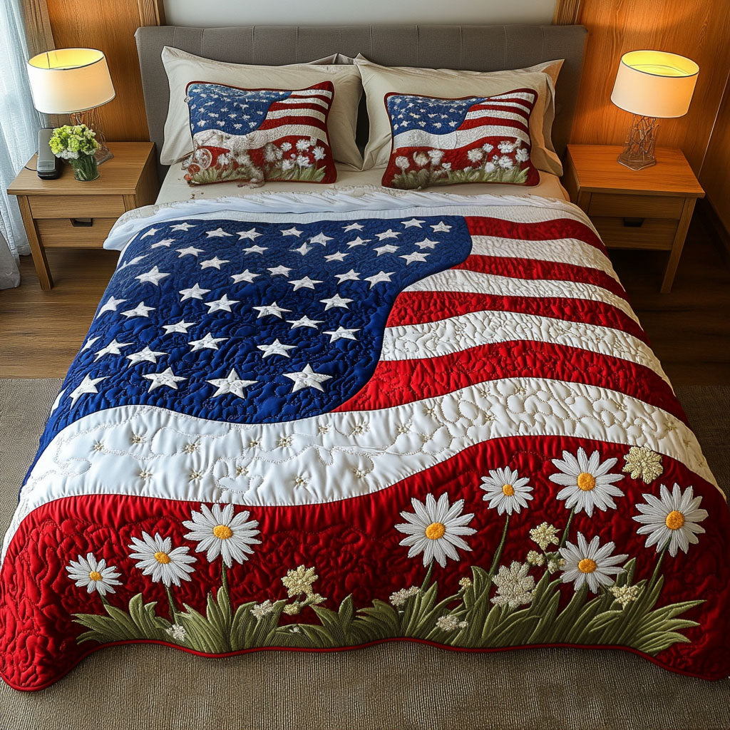 Daisy Dreams Quilted Bedding Set Cool Bedroom Decor Patriotic Gifts For Her