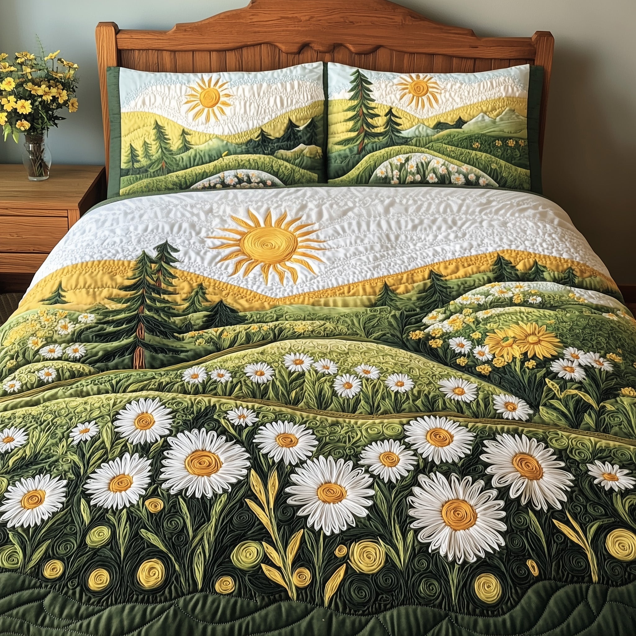 Daisy Dreams Quilted Bedding Set Duvet Cover Bed Sheet Best Xmas Gifts For Mother In Law