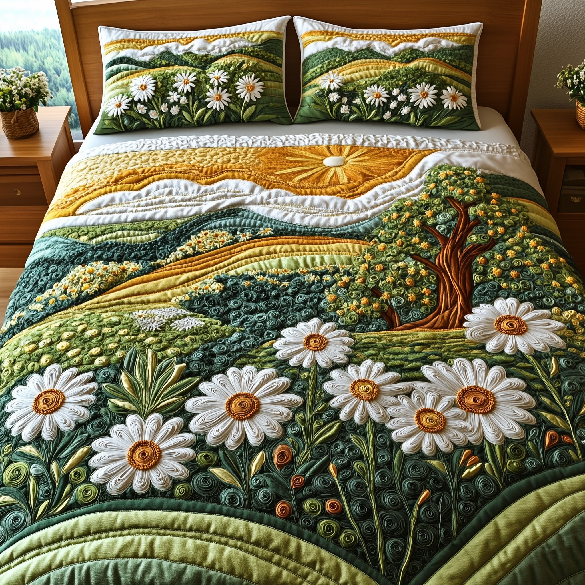 Daisy Dreams Quilted Bedding Set Duvet Cover Bed Sheet Christmas Gifts For Your Family