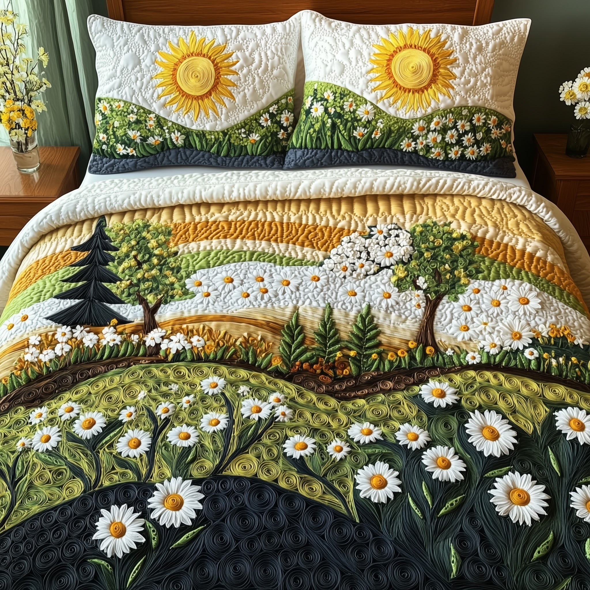 Daisy Dreams Quilted Bedding Set Duvet Cover Bed Sheet Family Gift Basket Ideas For Christmas