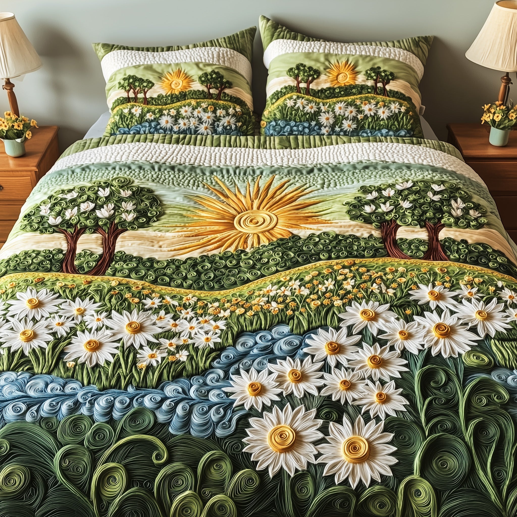 Daisy Dreams Quilted Bedding Set Duvet Cover Bed Sheet Good Christmas Gifts For Mother In Law