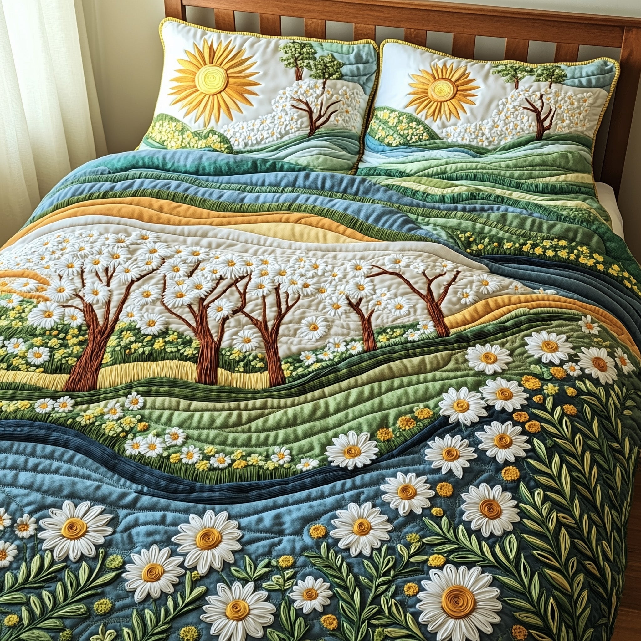 Daisy Dreams Quilted Bedding Set Duvet Cover Bed Sheet Unique Christmas Gifts For Family