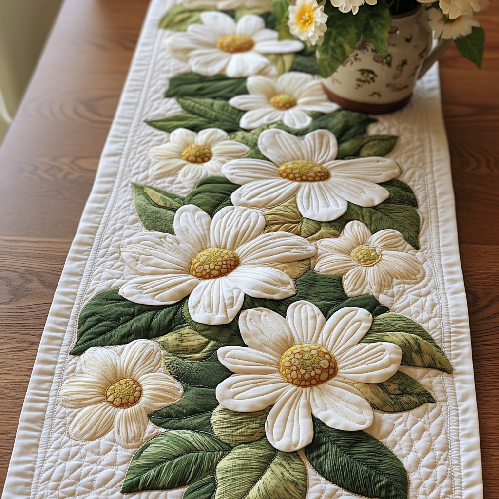 Daisy Dreams Quilted Table Runner Dining Decor Flower Daisy Inspired Gifts